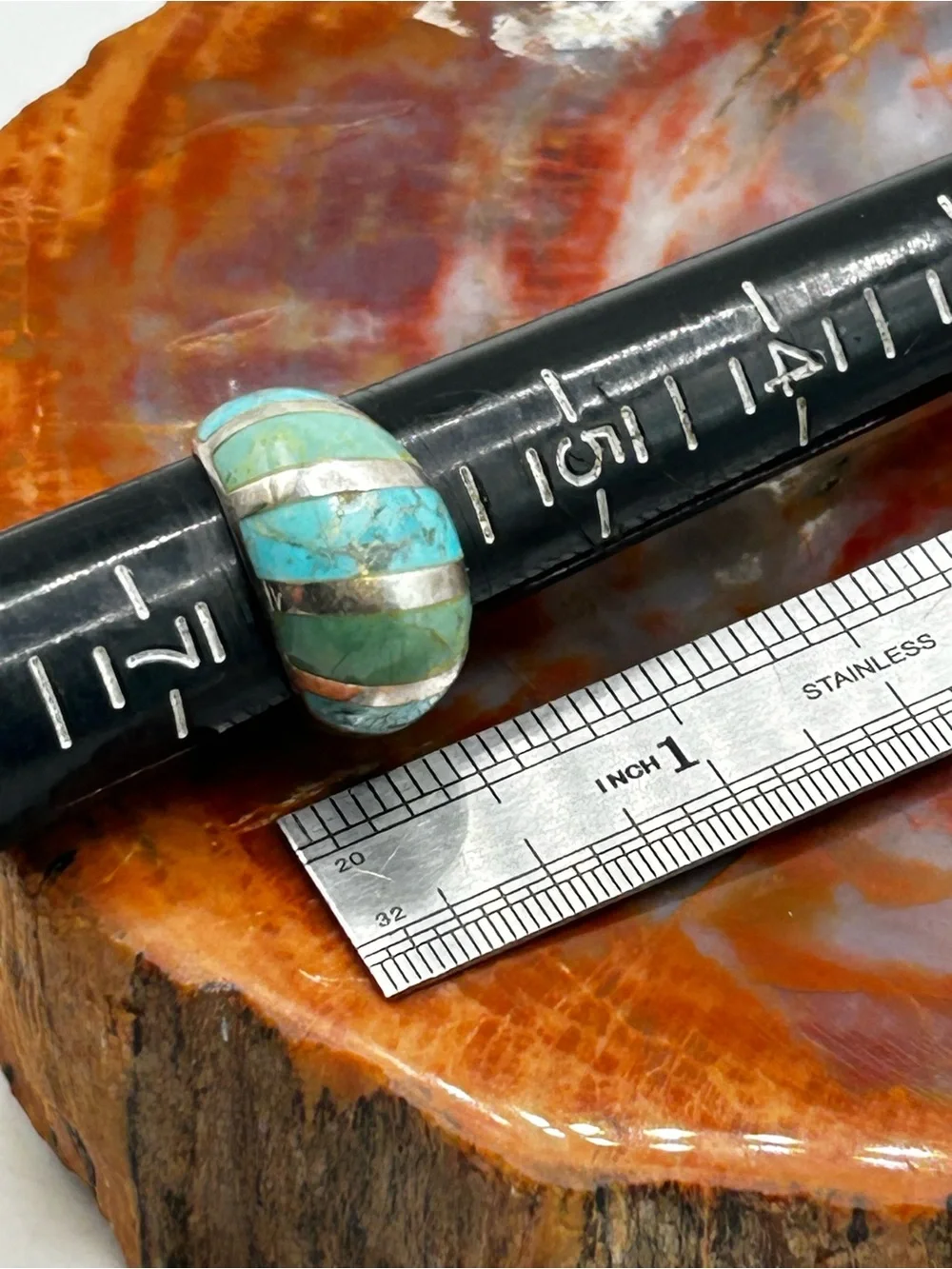 Sterling Silver Turquoise Inlay Ring - Size 6